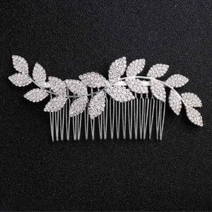 Rhinestone Leaf Bridal Hair Comb, Silver Sparkly